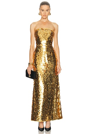 SIMONMILLER Sculpty Sequin Strapless Gown in Metallic Gold