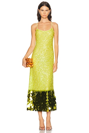 SIMONMILLER Imogen Sequin Midi Dress in Green