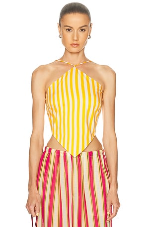 SIMONMILLER Kit Poplin Tie Top in Orange,Cream