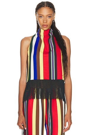 SIMONMILLER Tia Crepe Fringe Top in Red