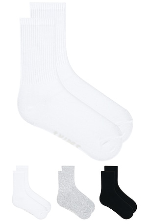 SKIMS 3-pack Sport Crew Sock in Black,White