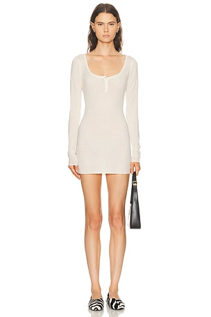 SKIMS Sheer Cashmere Henley Mini Dress in Cream