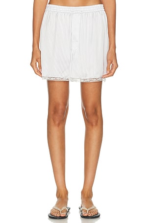 SKIMS Woven Shine Sleep Lace Boxer Short in Grey