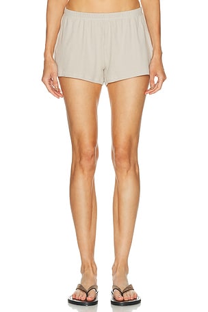 SKIMS Cotton Rib Loose Boxer Short in Light Grey