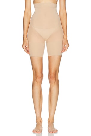 SKIMS Sheer Seamless High Waisted Mid Thigh Short in Nude