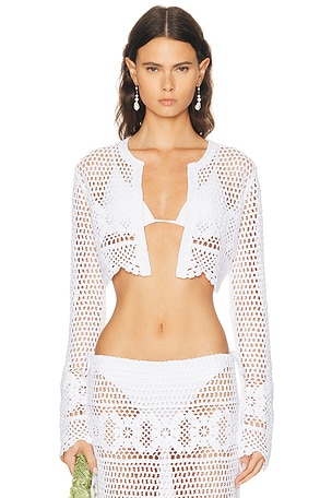 SKIMS Crochet Swim Cropped Cardigan in White