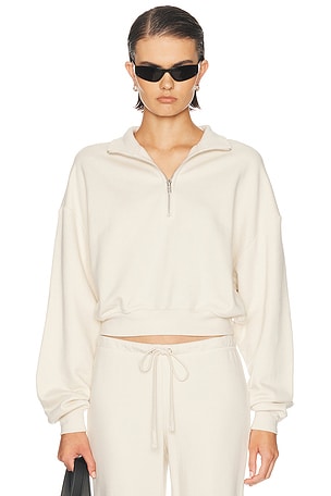 SKIMS Drapey French Terry Half Zip Pullover Sweatshirt in Cream