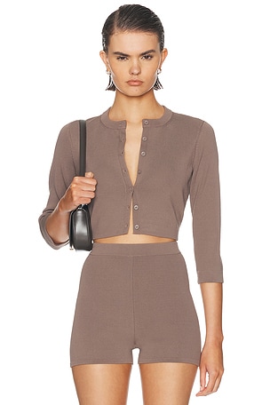 SKIMS Refined Knit Crop Cardigan in Grey