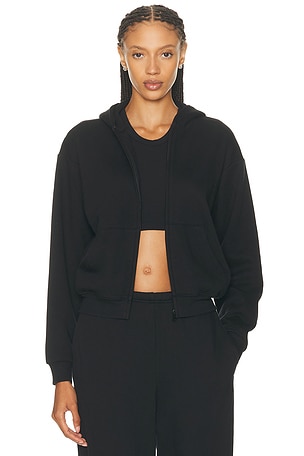 SKIMS Cotton Fleece Classic Zip-Up Hoodie in Black