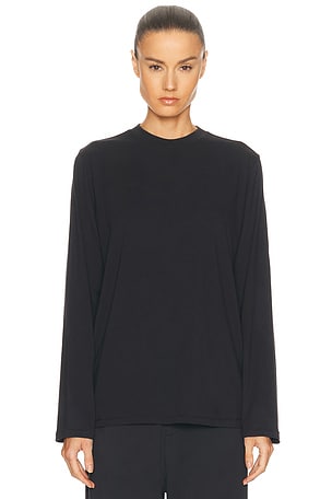 SKIMS Boyfriend Long Sleeve T-Shirt in Black