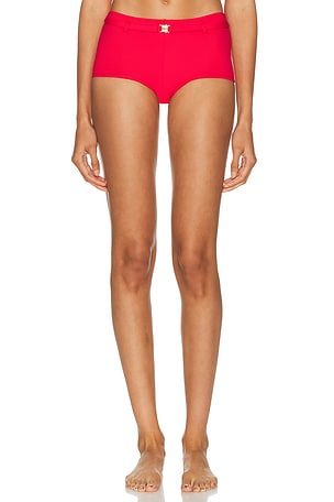 SKIMS Iconic Swim Belted Boyshort Bikini Bottom in Red