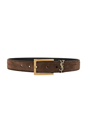 Saint Laurent Carree Passant Cassandre Ceinture Boucle Belt in Brown