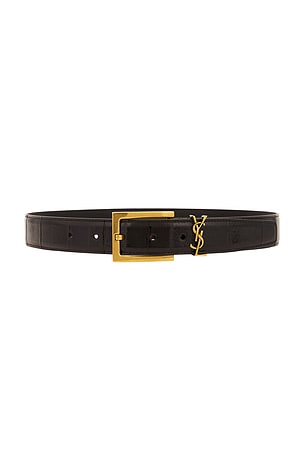 Saint Laurent Carree Passant Cassandre Ceinture Boucle Belt in Black