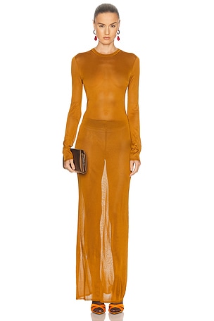 Saint Laurent Maxi Dress in Cognac