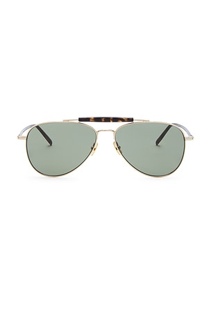 Saint Laurent Light Metal Pilot Sunglasses in Metallic Gold,Brown