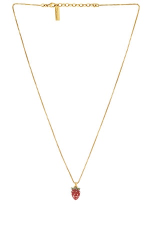 Saint Laurent Strawberry Pendant Necklace in Metallic Gold,Red
