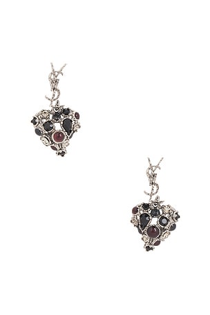 Saint Laurent YSL Fetiche Earrings in Black,Metallic Silver