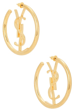 Saint Laurent YSL Minimalist Hoop Earrings in Metallic Gold