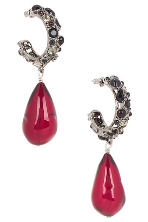 Saint Laurent YSL Fetiche Hoop & Drop Earrings in Red,Metallic Silver