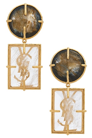 Saint Laurent YSL Oversized Geometric Earrings in Metallic Gold,Grey