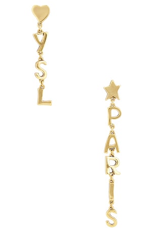 Saint Laurent YSL Paris Pendant Earrings in Metallic Gold