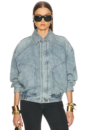 Saint Laurent Denim Bomber Jacket in Blue
