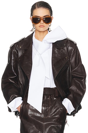 Saint Laurent Leather Jacket in Brown