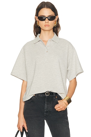 Saint Laurent Oversized Polo Top in Light Grey