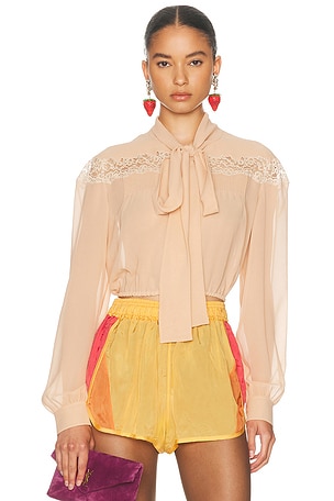 Saint Laurent Cropped Blouse in Peach
