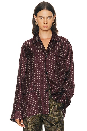 Saint Laurent Button Up Pajama Top in Burgundy