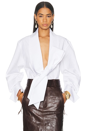 Saint Laurent Asymmetrical Tie Blouse in White