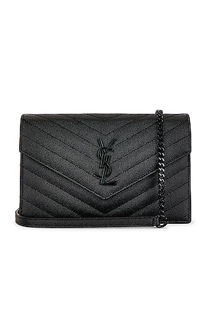 Saint Laurent Cassandre Envelope Chain Wallet Bag in Black