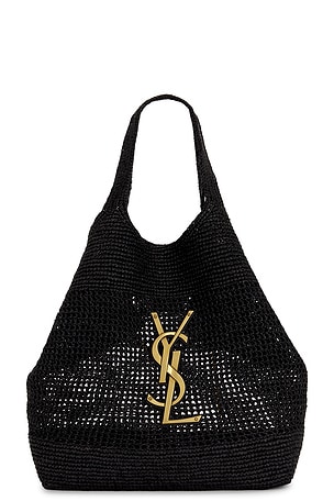 Saint Laurent Icare Raffia Bag in Black