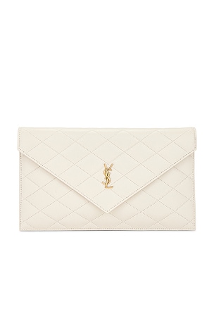 Saint Laurent Agneau Plume Matelasse Pouch in Cream