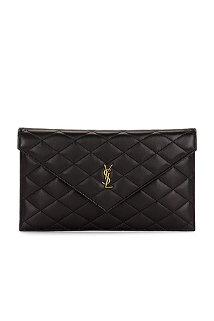 Saint Laurent Agneau Plume Matelasse Pouch in Black