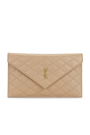 Saint Laurent Agneau Plume Pouch Bag in Cream