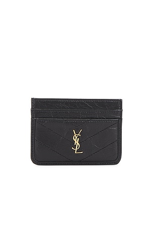 Saint Laurent Cuir Vintage Froisse Matelasse Credit Card Case in Black