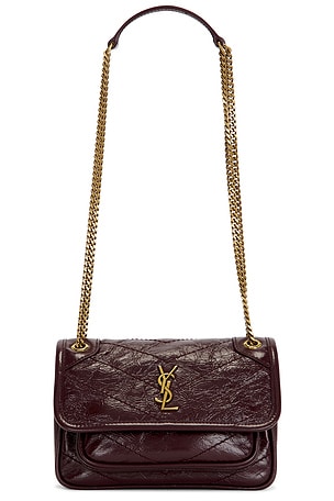 Saint Laurent Mini Niki Chain Bag in Wine