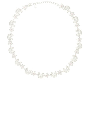 Sandy Liang Terminator Bunny Star Necklace in Metallic Silver