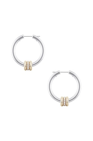 Spinelli Kilcollin Ara SG Deux Hoop Earrings in Sterling Silver, 18k Yellow Gold, & White Diamond in Metallic Silver