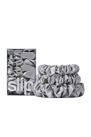 slip Assorted Scrunchies Set Of 3 in Metallic Silver