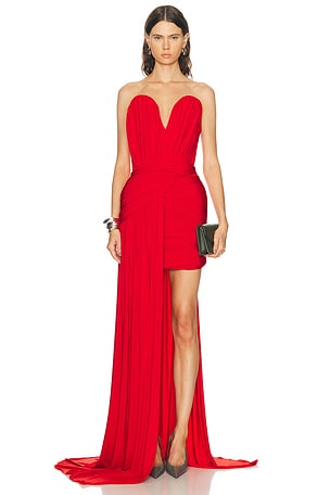 Stella McCartney Crepe Jersey Asymmetrical Draped Dress in Red