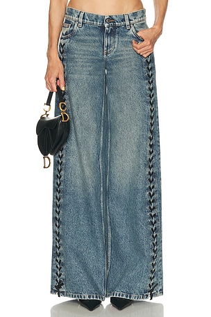 Stella McCartney Laced Denim Wide Leg in Blue