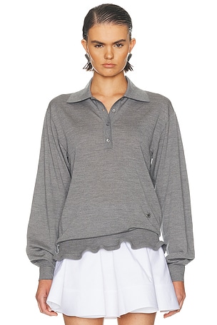 Stella McCartney Light Wool Frill Polo Sweater in Grey