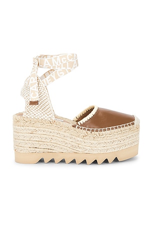 Stella McCartney Gaia 80 Whipstitched Wedge Sandal in Brown