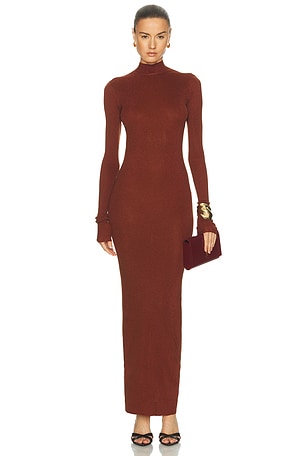 SAME Shimmer Mockneck Dress in Metallic Copper