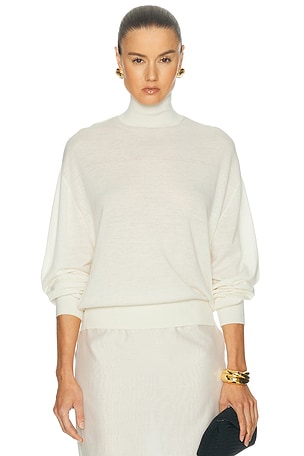 SAME Relaxed Cashmere Turtleneck Sweater in Cream
