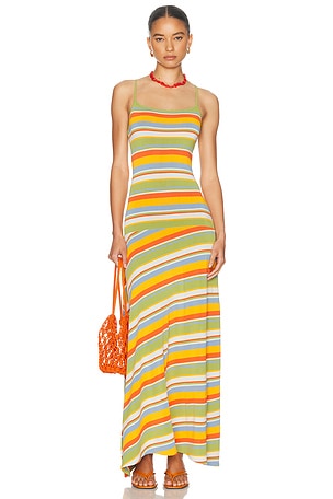 Solid & Striped The Lottie Dress in Green,Orange