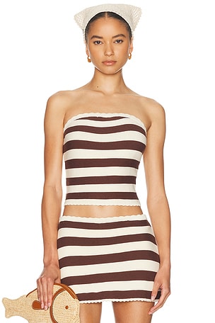 Solid & Striped The Celeste Tube Top in Brown,Cream