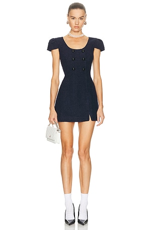 self-portrait Textured Boucle Mini Dress in Navy